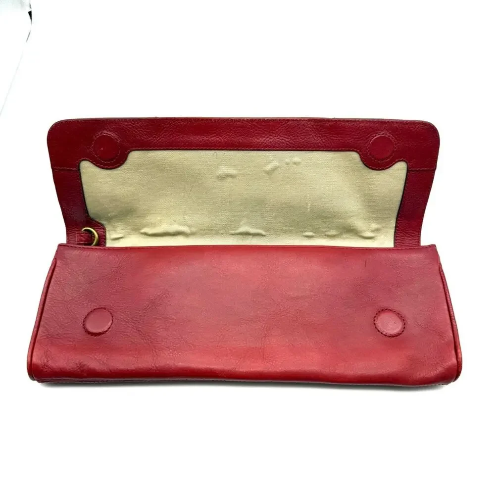 Hobo Red Leather Long Slim Clutch Bag Wallet